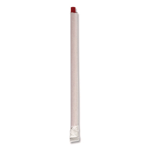 Wrapped Giant Straws, 7.75", Polypropylene, Red, 300/pack, 24 Packs/carton