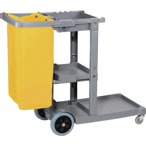 Janitor's Cart, Plastic, 4 Shelves, 1 Bin, 19" X 45" X 39", Gray