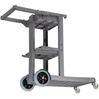 Janitor's Cart, Plastic, 4 Shelves, 1 Bin, 19" X 45" X 39", Gray