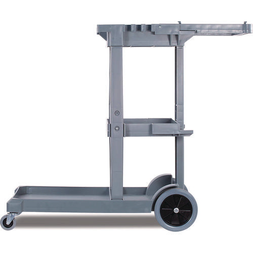 Janitor's Cart, Plastic, 4 Shelves, 1 Bin, 19" X 45" X 39", Gray
