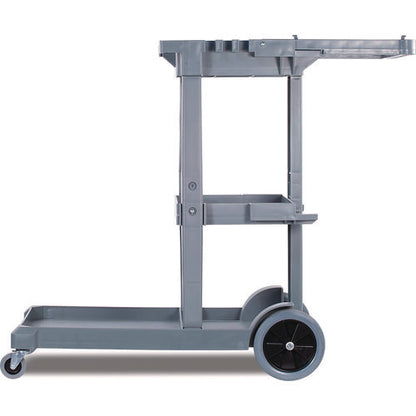 Janitor's Cart, Plastic, 4 Shelves, 1 Bin, 19" X 45" X 39", Gray