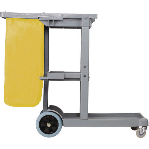 Janitor's Cart, Plastic, 4 Shelves, 1 Bin, 19" X 45" X 39", Gray