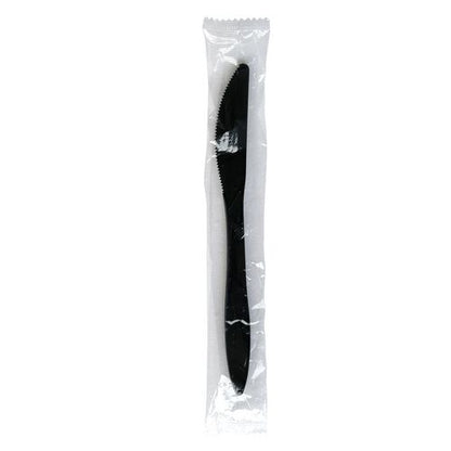 Mediumweight Wrapped Polypropylene Cutlery, Knife, Plastic, Black, 1,000/carton