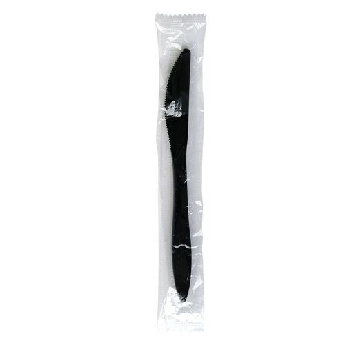 Mediumweight Wrapped Polypropylene Cutlery, Knife, Plastic, Black, 1,000/carton