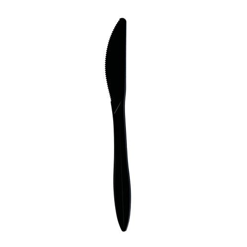 Mediumweight Wrapped Polypropylene Cutlery, Knife, Plastic, Black, 1,000/carton
