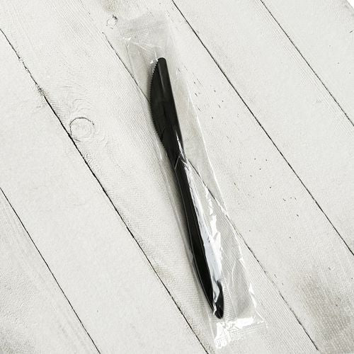 Mediumweight Wrapped Polypropylene Cutlery, Knife, Plastic, Black, 1,000/carton