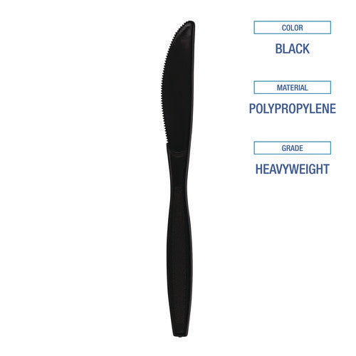 Heavyweight Polypropylene Cutlery, Knife, Plastic, Black, 1,000/carton
