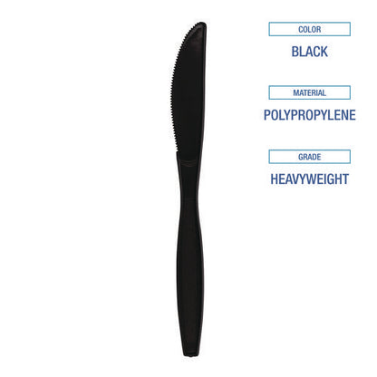 Heavyweight Polypropylene Cutlery, Knife, Plastic, Black, 1,000/carton