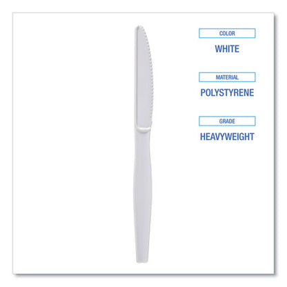 Heavyweight Polystyrene Cutlery, Knife, Plastic, White, 1,000/carton