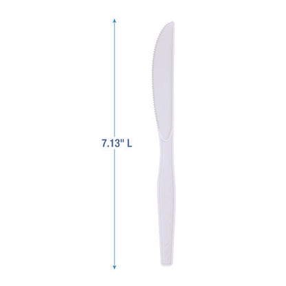 Mediumweight Polystyrene Cutlery, Knife, Plastic, White, 100/box, 10 Boxes/carton