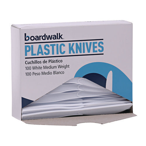 Mediumweight Polystyrene Cutlery, Knife, Plastic, White, 100/box, 10 Boxes/carton