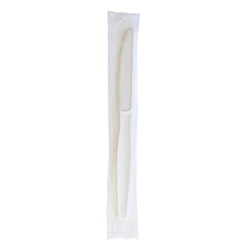 Heavyweight Wrapped Polystyrene Cutlery, Knife, Plastic, White, 1,000/carton