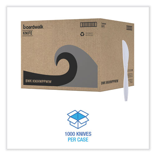 Heavyweight Wrapped Polypropylene Cutlery, Knife, Plastic, White, 1,000/carton