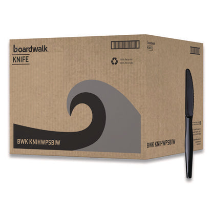 Heavyweight Wrapped Polystyrene Cutlery, Knife, Plastic, Black, 1,000/carton