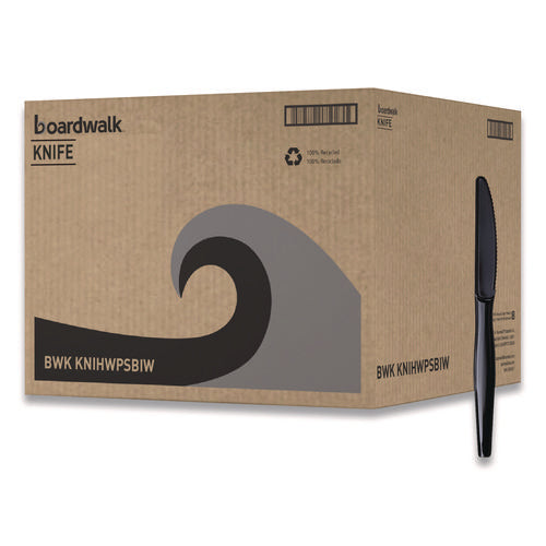 Heavyweight Wrapped Polystyrene Cutlery, Knife, Plastic, Black, 1,000/carton