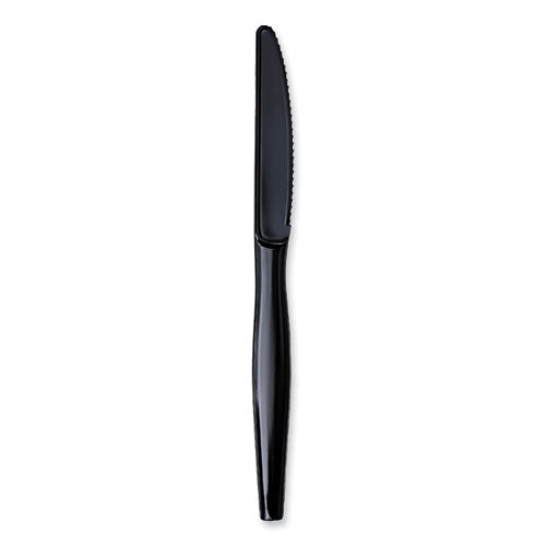 Heavyweight Wrapped Polystyrene Cutlery, Knife, Plastic, Black, 1,000/carton