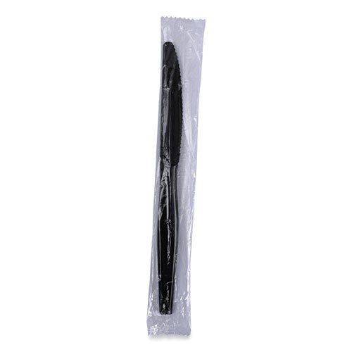 Heavyweight Wrapped Polystyrene Cutlery, Knife, Plastic, Black, 1,000/carton
