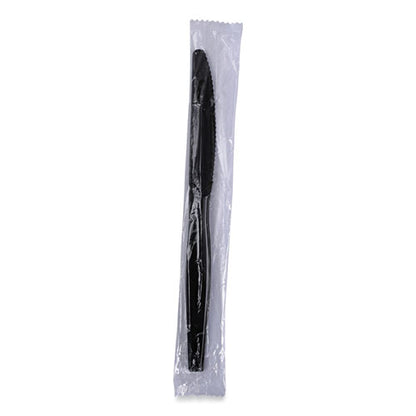 Heavyweight Wrapped Polystyrene Cutlery, Knife, Plastic, Black, 1,000/carton