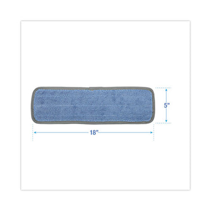Microfiber Wet Mop Head, Blue, 18 X 5, Split Microfiber, Hook And Loop Back, Dozen