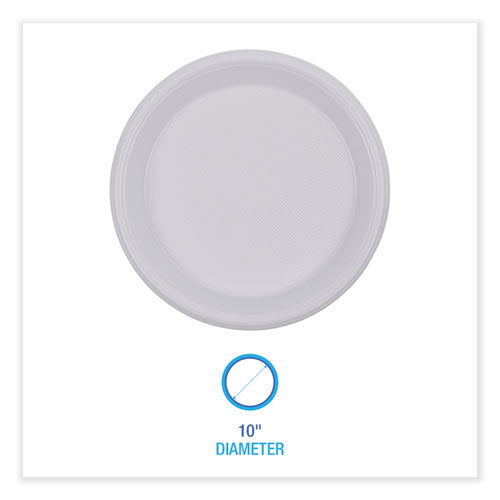 Hi-impact Plastic Dinnerware, Plate, 10" Dia, White, 500/carton