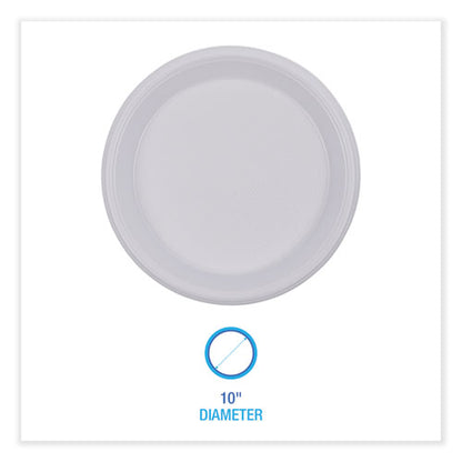 Hi-impact Plastic Dinnerware, Plate, 10" Dia, White, 500/carton