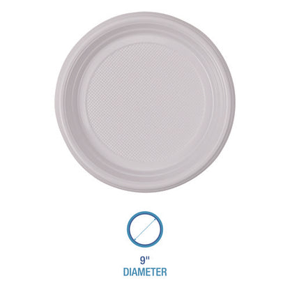 Hi-impact Plastic Dinnerware, Plate, 9" Dia, White, 500/carton