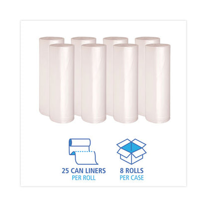 High Density Industrial Can Liners Coreless Rolls, 60 Gal, 16 Mic, 38" X 60", Natural, Perforated, 25 Bags/roll, 8 Rolls/ct