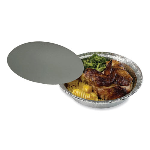 Round Aluminum To-go Container Lids, Flat Lid, 7" Diameter, Silver, Paper, 500/carton