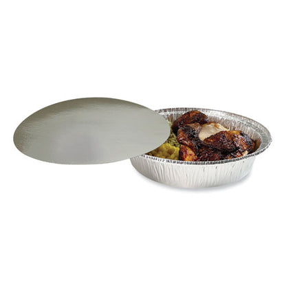 Round Aluminum To-go Containers With Lid, 48 Oz, 9" Diameter X 1.66" H, Silver, 200/carton