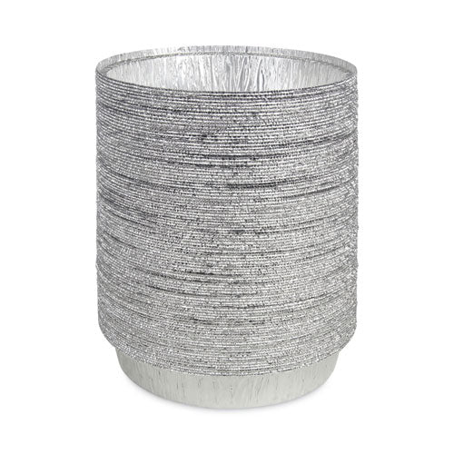 Round Aluminum To-go Containers, 300 Gauge, 48 Oz, 9" Diameter X 1.66" H, Silver, 500/carton