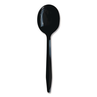 Heavyweight Polypropylene Cutlery, Soup Spoon, Plastic, Black, 1,000/carton