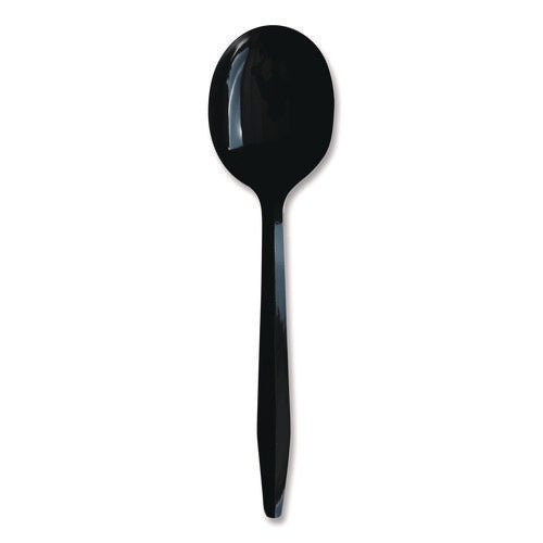 Heavyweight Polypropylene Cutlery, Soup Spoon, Plastic, Black, 1,000/carton