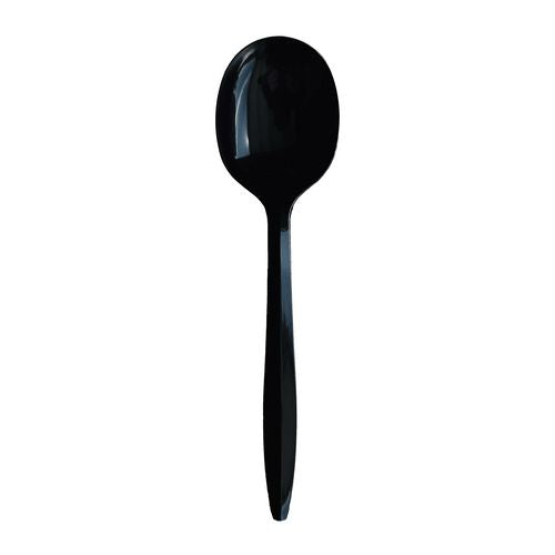 Mediumweight Wrapped Polypropylene Cutlery, Soup Spoon, Plastic, Black, 1,000/carton