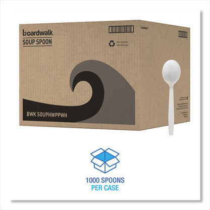 Heavyweight Polypropylene Cutlery, Soup Spoon, Plastic, White, 1,000/carton