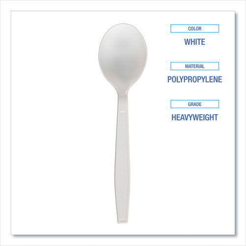 Heavyweight Polypropylene Cutlery, Soup Spoon, Plastic, White, 1,000/carton