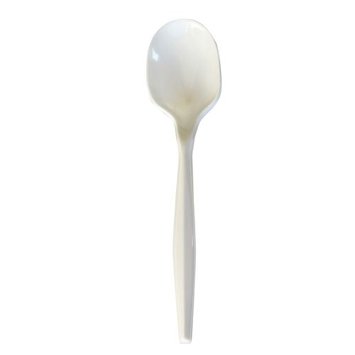 Mediumweight Polypropylene Cutlery, Soup Spoon, 4.86", Plastic, White, 1,000/carton