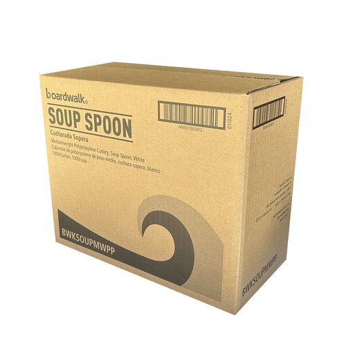Mediumweight Polypropylene Cutlery, Soup Spoon, 4.86", Plastic, White, 1,000/carton