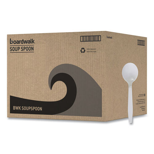 Mediumweight Polystyrene Cutlery, Soup Spoon, Plastic, White, 1,000/carton