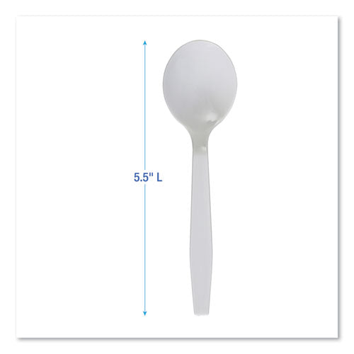 Mediumweight Polystyrene Cutlery, Soup Spoon, Plastic, White, 1,000/carton