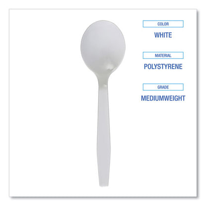 Mediumweight Polystyrene Cutlery, Soup Spoon, Plastic, White, 1,000/carton