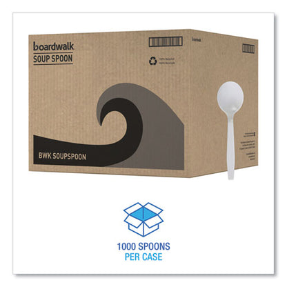 Mediumweight Polystyrene Cutlery, Soup Spoon, Plastic, White, 1,000/carton