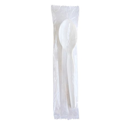 Heavyweight Wrapped Polystyrene Cutlery, Soup Spoon, Plastic, White, 1,000/carton
