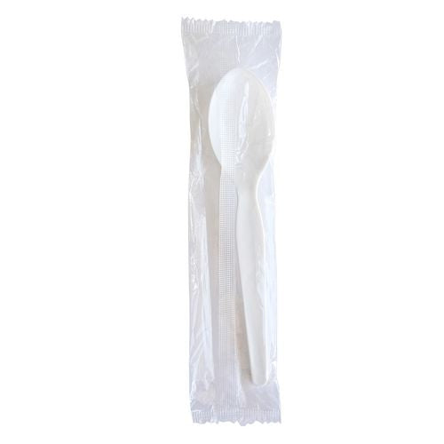 Heavyweight Wrapped Polystyrene Cutlery, Soup Spoon, Plastic, White, 1,000/carton