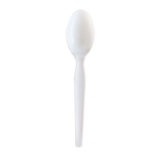 Heavyweight Wrapped Polystyrene Cutlery, Soup Spoon, Plastic, White, 1,000/carton