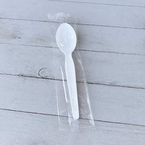 Heavyweight Wrapped Polystyrene Cutlery, Soup Spoon, Plastic, White, 1,000/carton