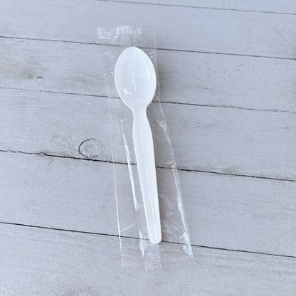 Heavyweight Wrapped Polystyrene Cutlery, Soup Spoon, Plastic, White, 1,000/carton