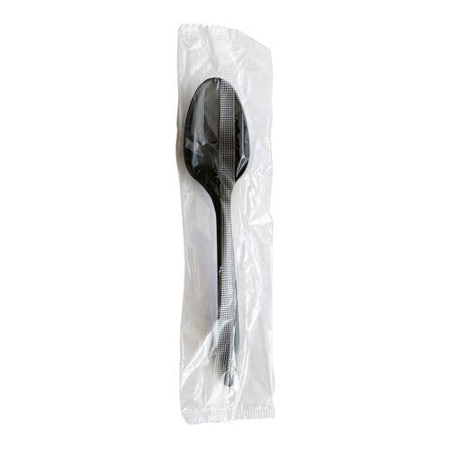 Mediumweight Polypropylene Cutlery, Individually Wrapped, Spoon, Plastic, Black, 1,000/carton