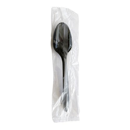 Mediumweight Polypropylene Cutlery, Individually Wrapped, Spoon, Plastic, Black, 1,000/carton