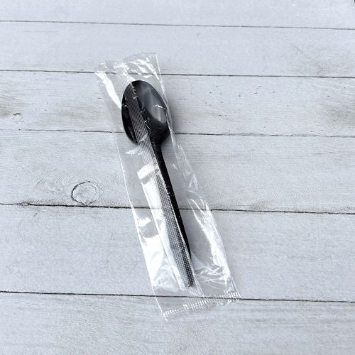 Mediumweight Polypropylene Cutlery, Individually Wrapped, Spoon, Plastic, Black, 1,000/carton