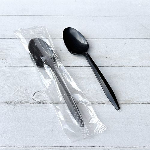 Mediumweight Polypropylene Cutlery, Individually Wrapped, Spoon, Plastic, Black, 1,000/carton